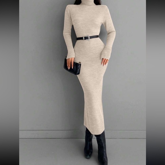 Luxe burgundy high neck sweater bodycon dress - Picture 13 of 16